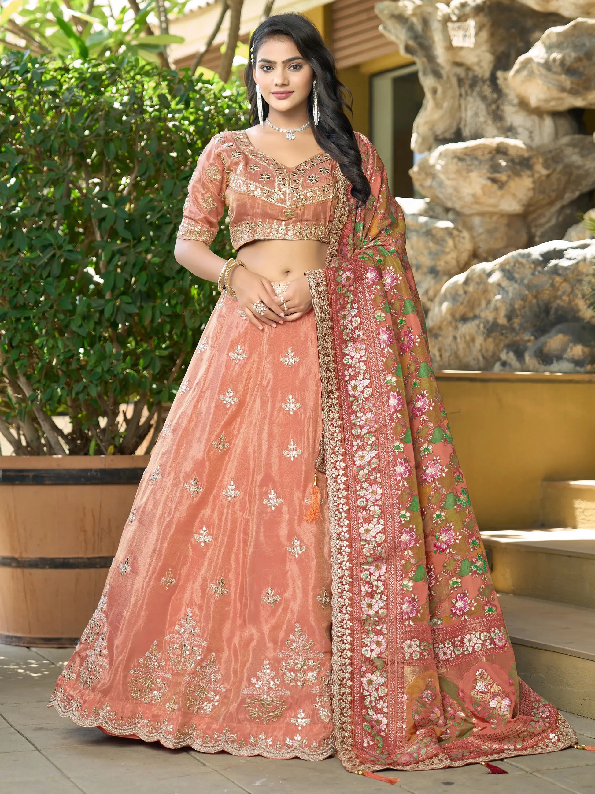 Beautiful Orange Viscose Lehenga Choli With Weaving Dupatta - Zeel Clothing