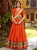 Beautiful Orange Zari Weaving Chanderi Festive Wear Half Saree Lehenga With Dupatta