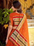 Beautiful Orange Zari Weaving Chanderi Festive Wear Half Saree Lehenga With Dupatta