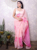 Beautiful Peach Floral Print Organza Reception Wear Saree With Blouse - Zeel Clothing