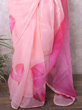 Beautiful Peach Floral Print Organza Reception Wear Saree With Blouse - Zeel Clothing
