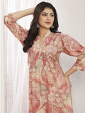 Beautiful Peach Floral Printed Chanderi Silk Event Wear Kurti With Pant - Zeel Clothing