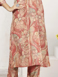 Beautiful Peach Floral Printed Chanderi Silk Event Wear Kurti With Pant - Zeel Clothing