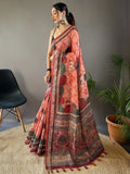 Beautiful Peach Printed Silk Event Wear Saree With Blouse - Zeel Clothing
