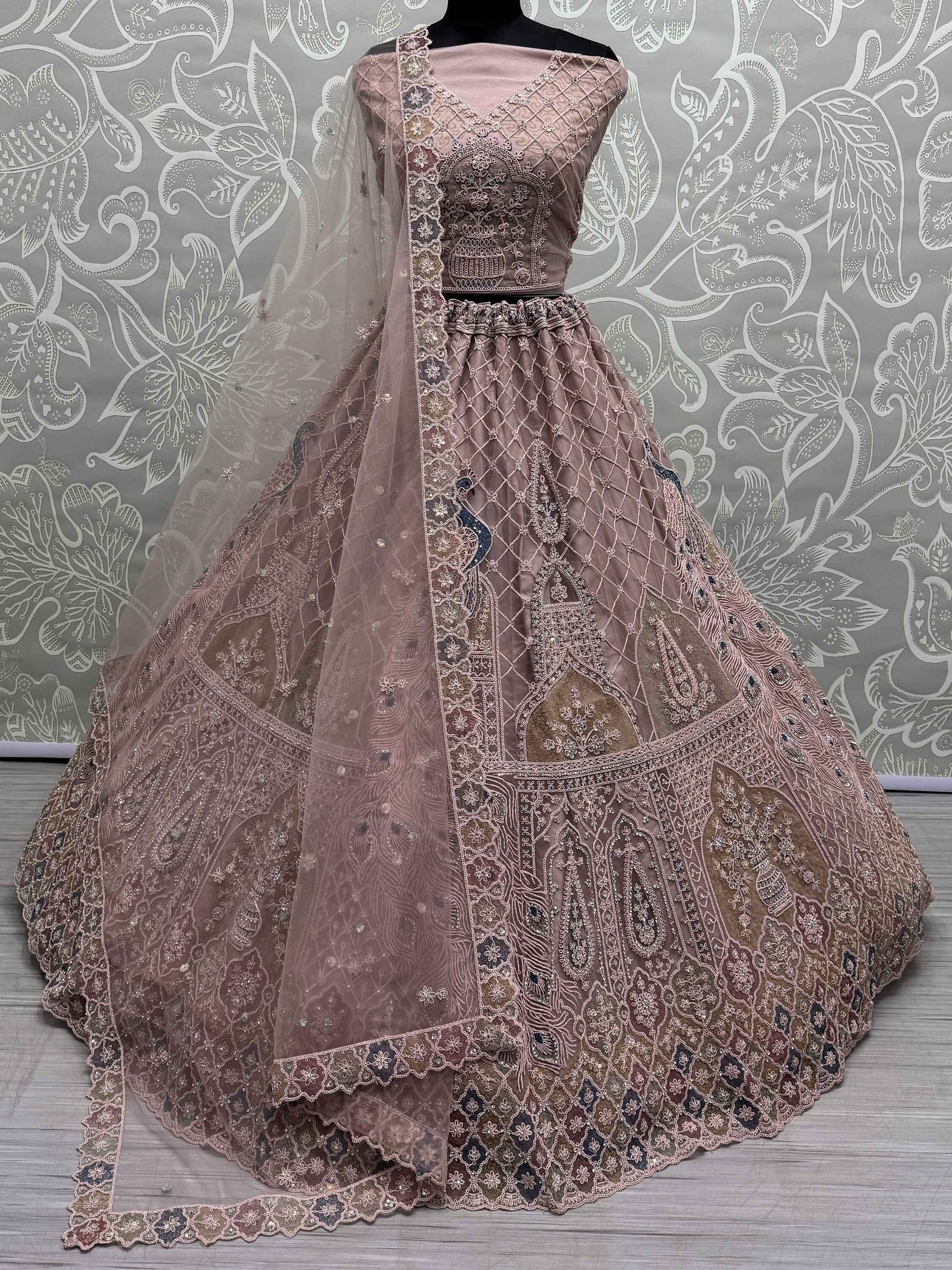 Beautiful Peach Sequins Net Engagement Wear Lehenga Choli - Zeel Clothing