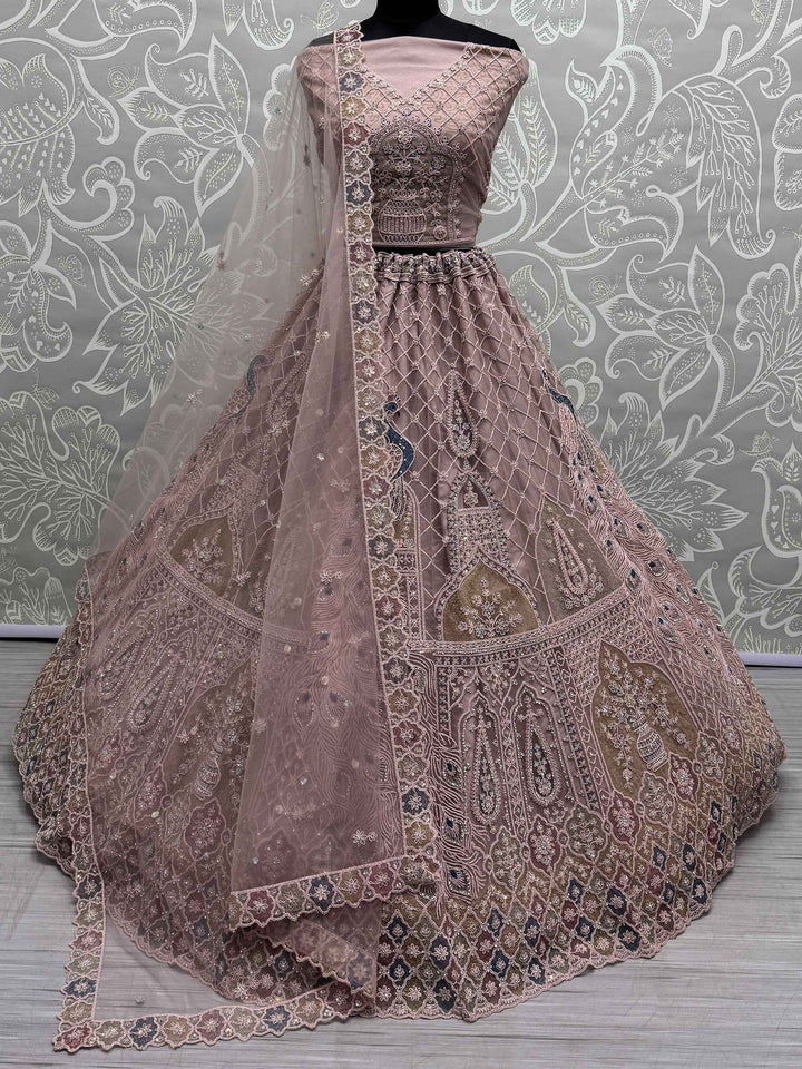 Beautiful Peach Sequins Net Engagement Wear Lehenga Choli - Zeel Clothing