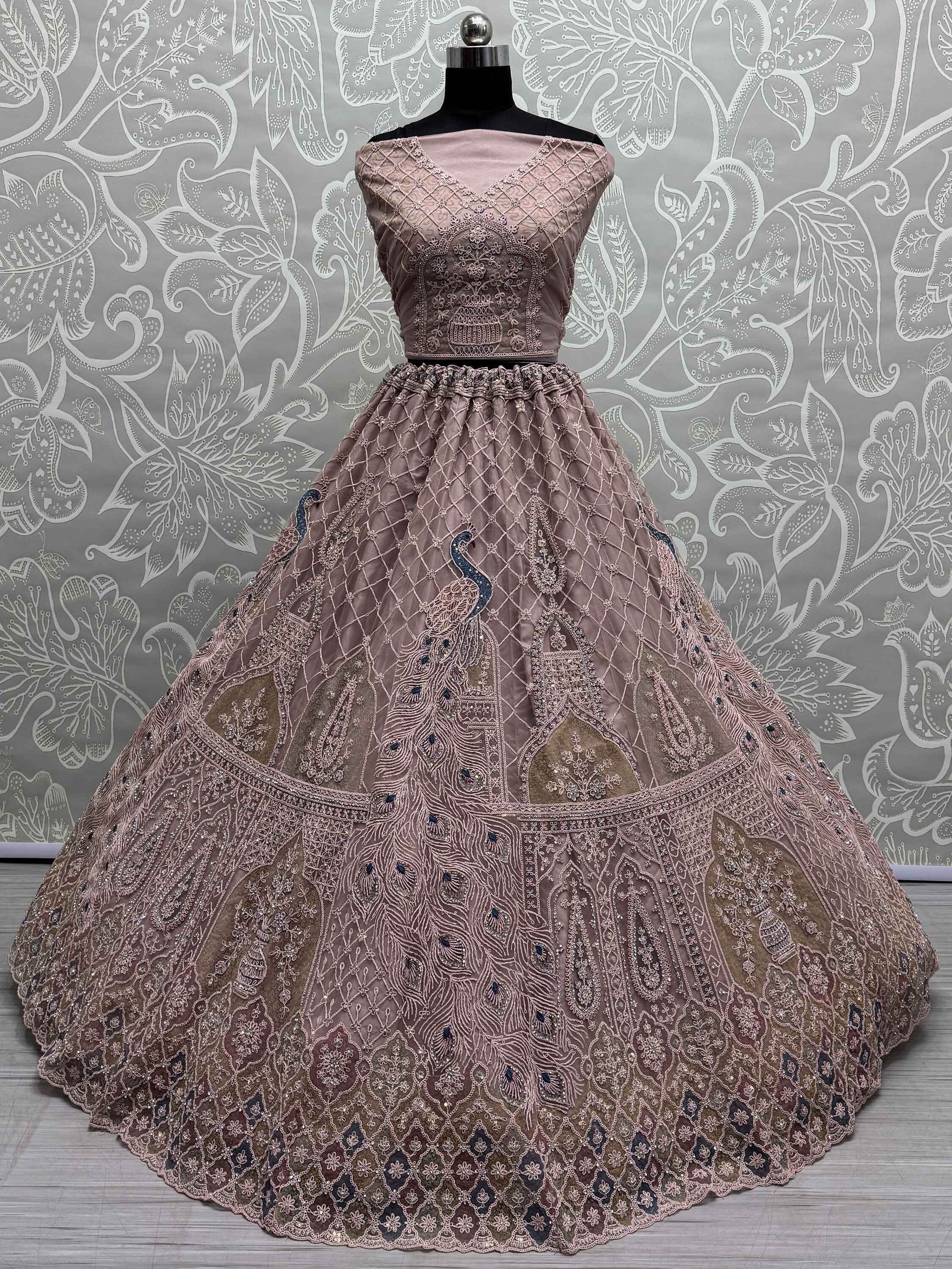 Beautiful Peach Sequins Net Engagement Wear Lehenga Choli - Zeel Clothing