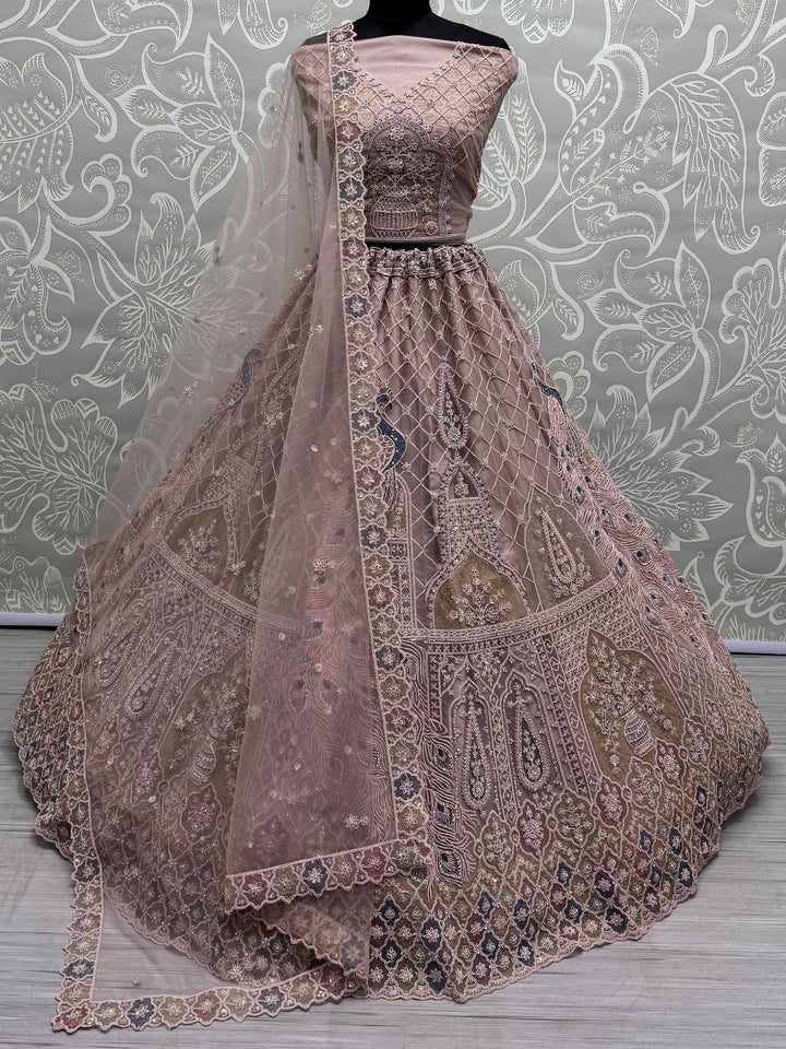 Beautiful Peach Sequins Net Engagement Wear Lehenga Choli - Zeel Clothing