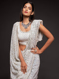 Beautiful Pearl White Sequined Georgette Party Wear Saree - Zeel Clothing