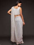 Beautiful Pearl White Sequined Georgette Party Wear Saree - Zeel Clothing