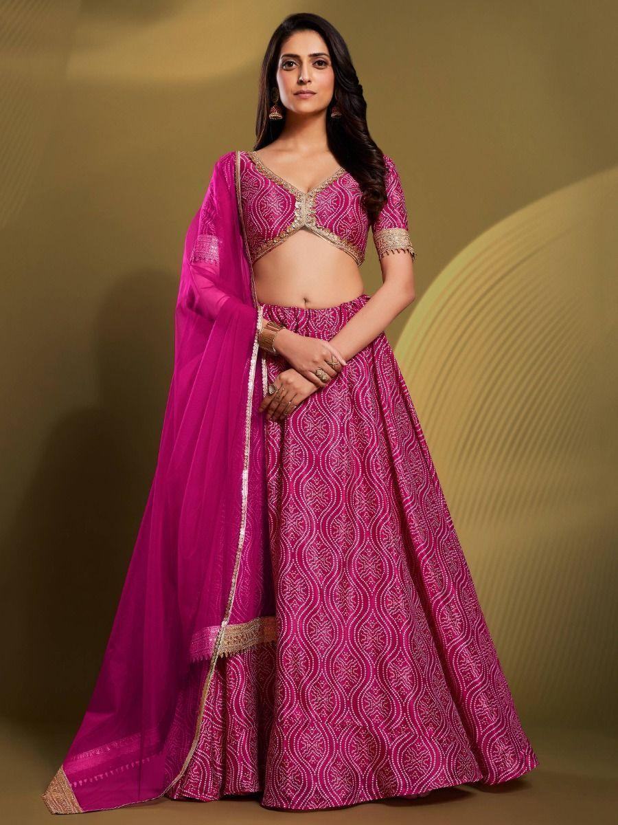 Beautiful Pink bandhani Printed Crepe Traditional Lehenga Choli With Blouse - Zeel Clothing