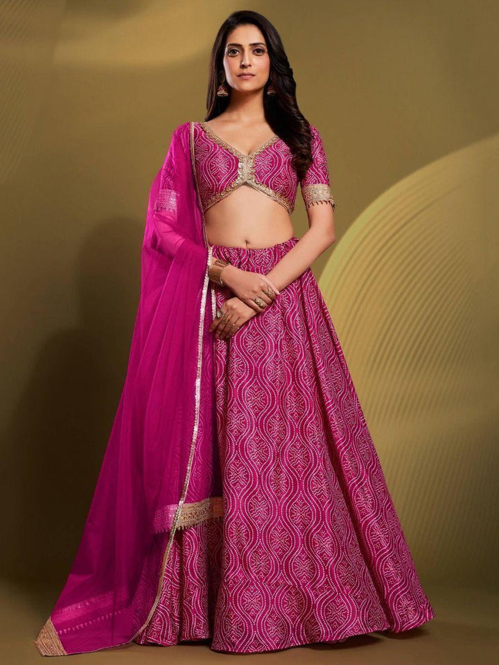 Beautiful Pink bandhani Printed Crepe Traditional Lehenga Choli With Blouse - Zeel Clothing