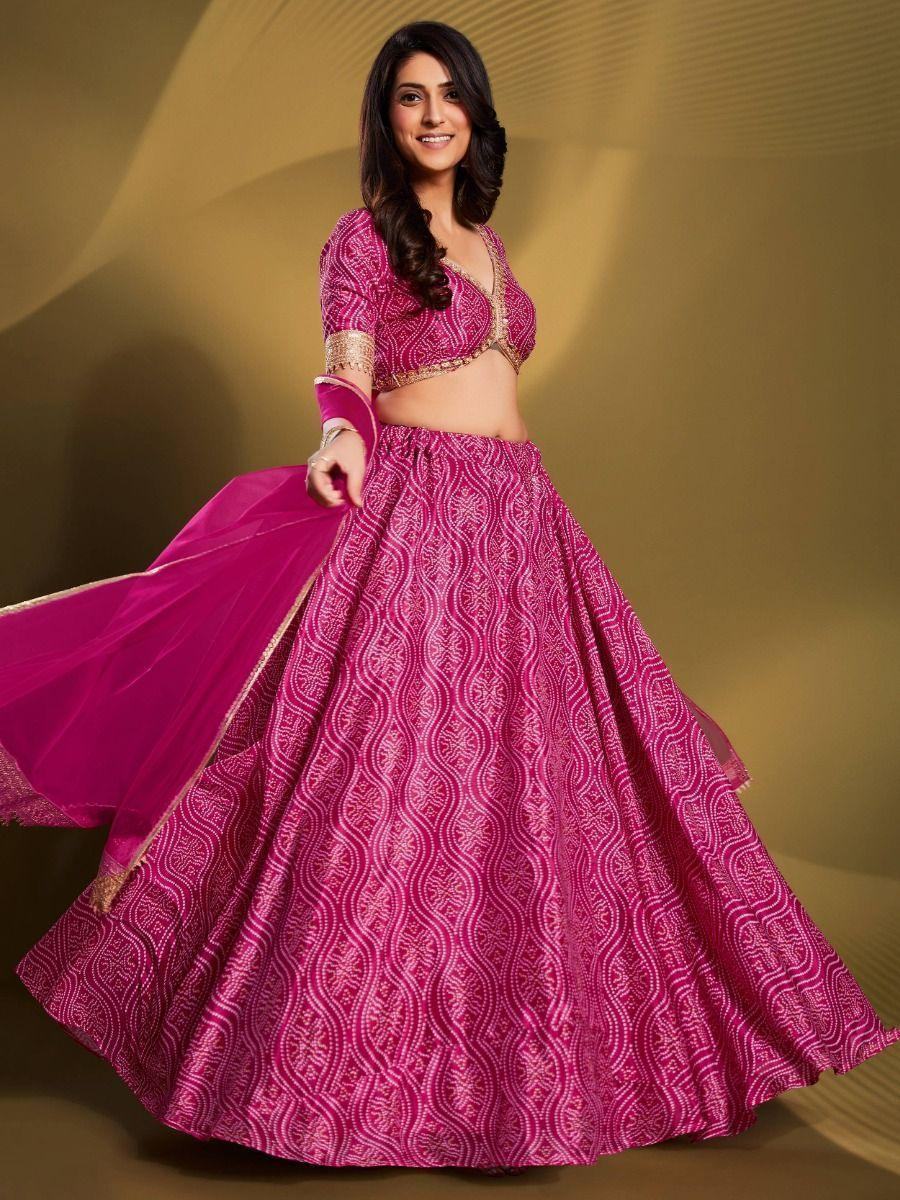 Beautiful Pink bandhani Printed Crepe Traditional Lehenga Choli With Blouse - Zeel Clothing