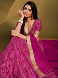 Beautiful Pink bandhani Printed Crepe Traditional Lehenga Choli With Blouse - Zeel Clothing