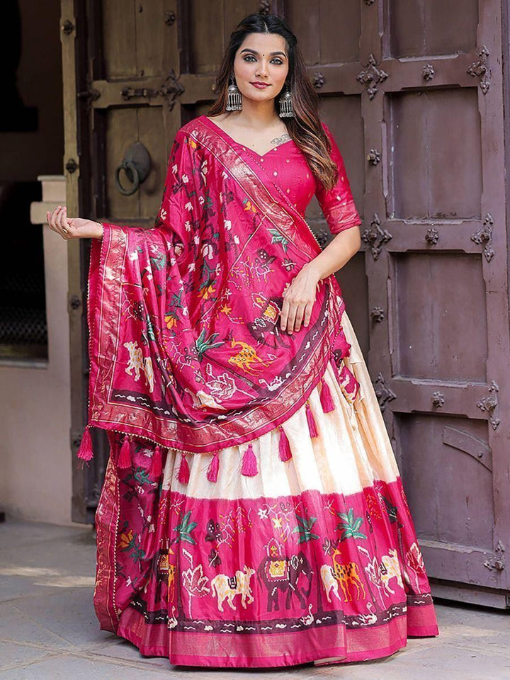 Beautiful Pink Digital Printed Dola Silk Festival Wear Lehenga Choli