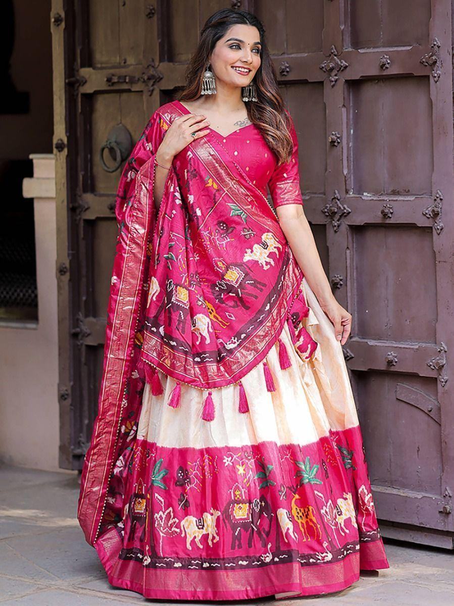Beautiful Pink Digital Printed Dola Silk Festival Wear Lehenga Choli