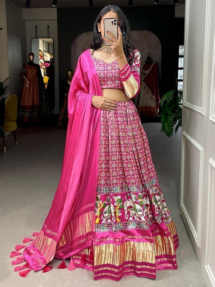 Beautiful Pink Digital Printed Gaji Silk Traditional Lehenga Choli