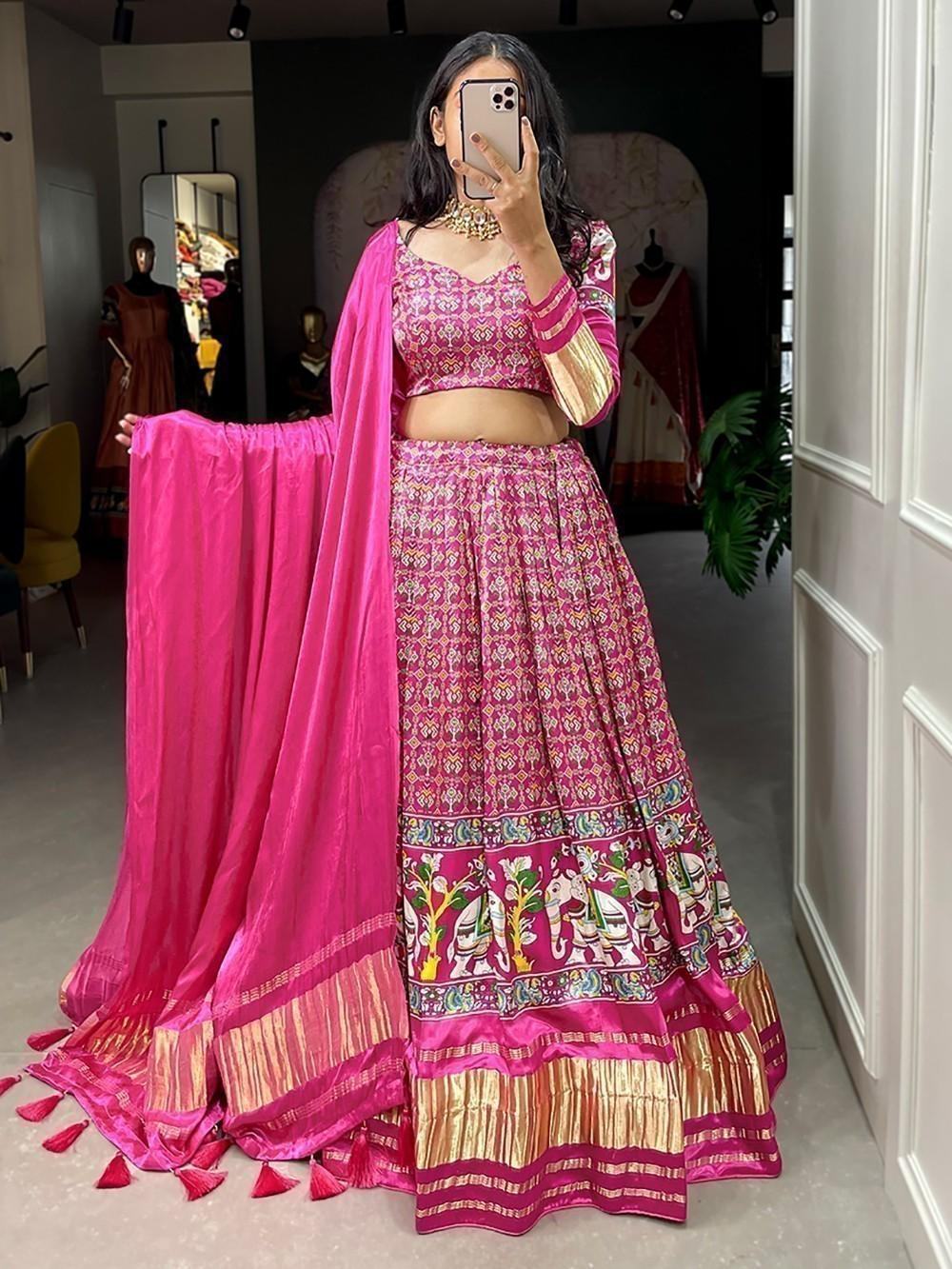 Beautiful Pink Digital Printed Gaji Silk Traditional Lehenga Choli