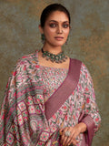 Beautiful Pink Digital Printed Silk Event Wear Saree With Blouse