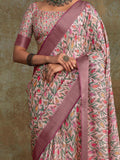 Beautiful Pink Digital Printed Silk Event Wear Saree With Blouse