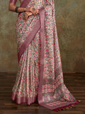 Beautiful Pink Digital Printed Silk Event Wear Saree With Blouse