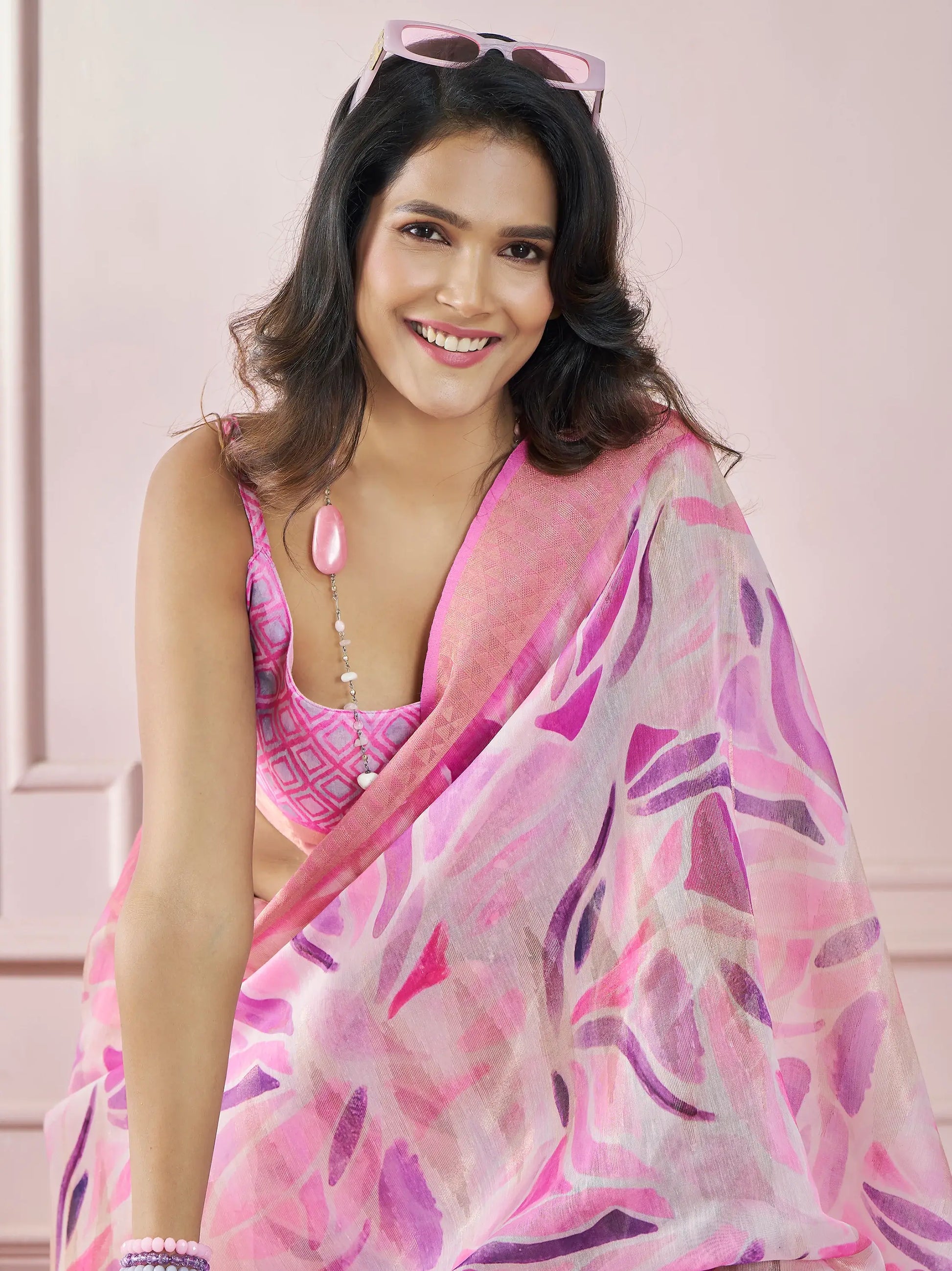 Beautiful Pink Digital Printed Silk Festival Wear Saree With Blouse - Zeel Clothing