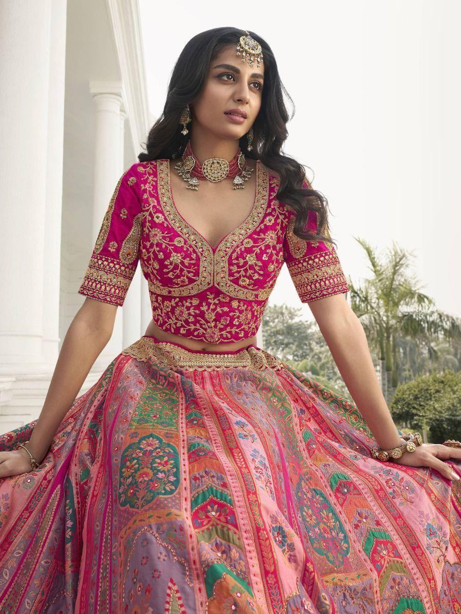 Beautiful Pink Embroidered Silk Bridal Wear Lehenga Choli