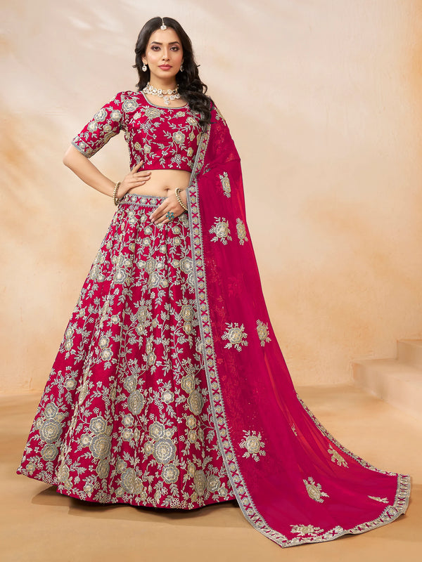 Beautiful Pink Embroidered Silk Wedding Lehenga Choli With Dupatta - Zeel Clothing