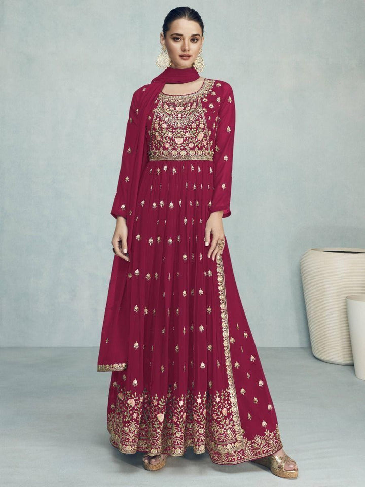 Beautiful Pink Embroidery Georgette Festival Wear Gown