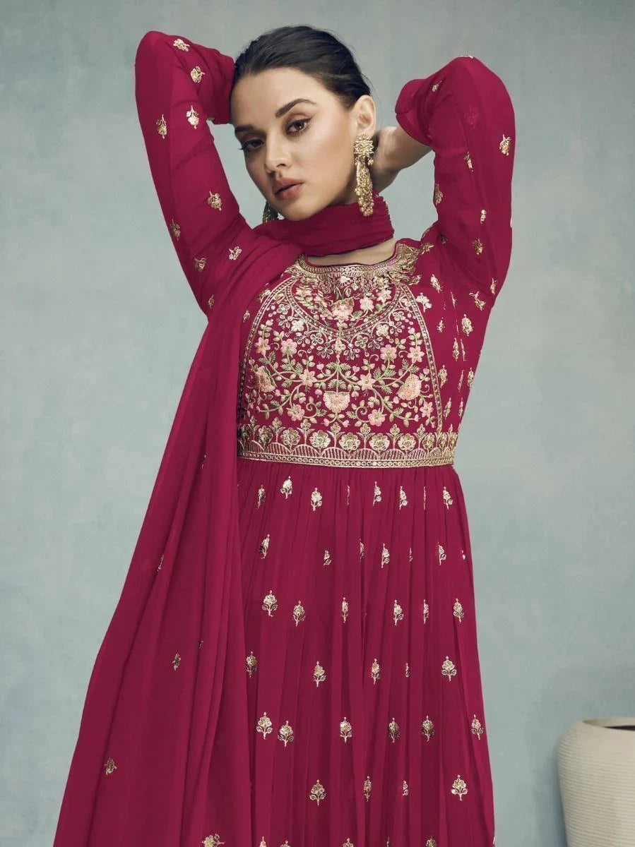 Beautiful Pink Embroidery Georgette Festival Wear Gown