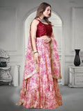 Beautiful Pink Floral Printed Organza Designer Lehenga Choli With Dupatta - Zeel Clothing