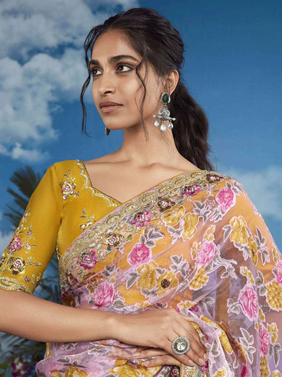 Beautiful Pink Lace Work Brasso Event Wear Saree With Blouse - Zeel Clothing