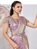 Beautiful Pink Lace Work Satin Festival Wear Saree With Blouse - Zeel Clothing