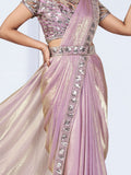 Beautiful Pink Lace Work Satin Festival Wear Saree With Blouse - Zeel Clothing