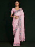 Beautiful Pink Lucknowi Georgette Festival Wear Saree With Blouse - Zeel Clothing