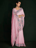 Beautiful Pink Lucknowi Georgette Festival Wear Saree With Blouse - Zeel Clothing