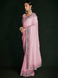 Beautiful Pink Lucknowi Georgette Festival Wear Saree With Blouse - Zeel Clothing