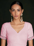 Beautiful Pink Lucknowi Georgette Festival Wear Saree With Blouse - Zeel Clothing