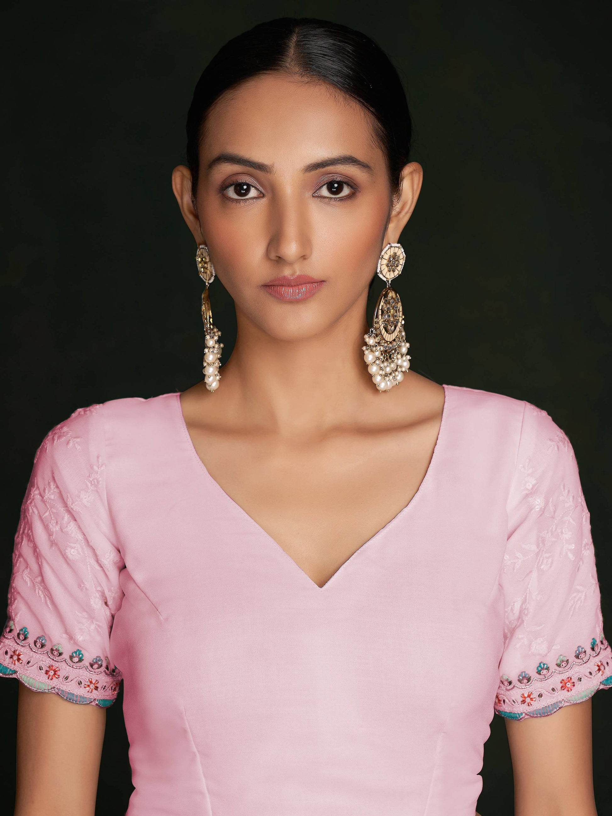 Beautiful Pink Lucknowi Georgette Festival Wear Saree With Blouse - Zeel Clothing
