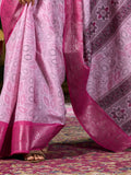 Beautiful Pink Printed Dola Silk Festival Wear Saree With Blouse - Zeel Clothing