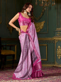 Beautiful Pink Printed Dola Silk Festival Wear Saree With Blouse - Zeel Clothing