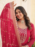 Beautiful Pink Sequins Georgette Reception Wear Gown With Dupatta - Zeel Clothing