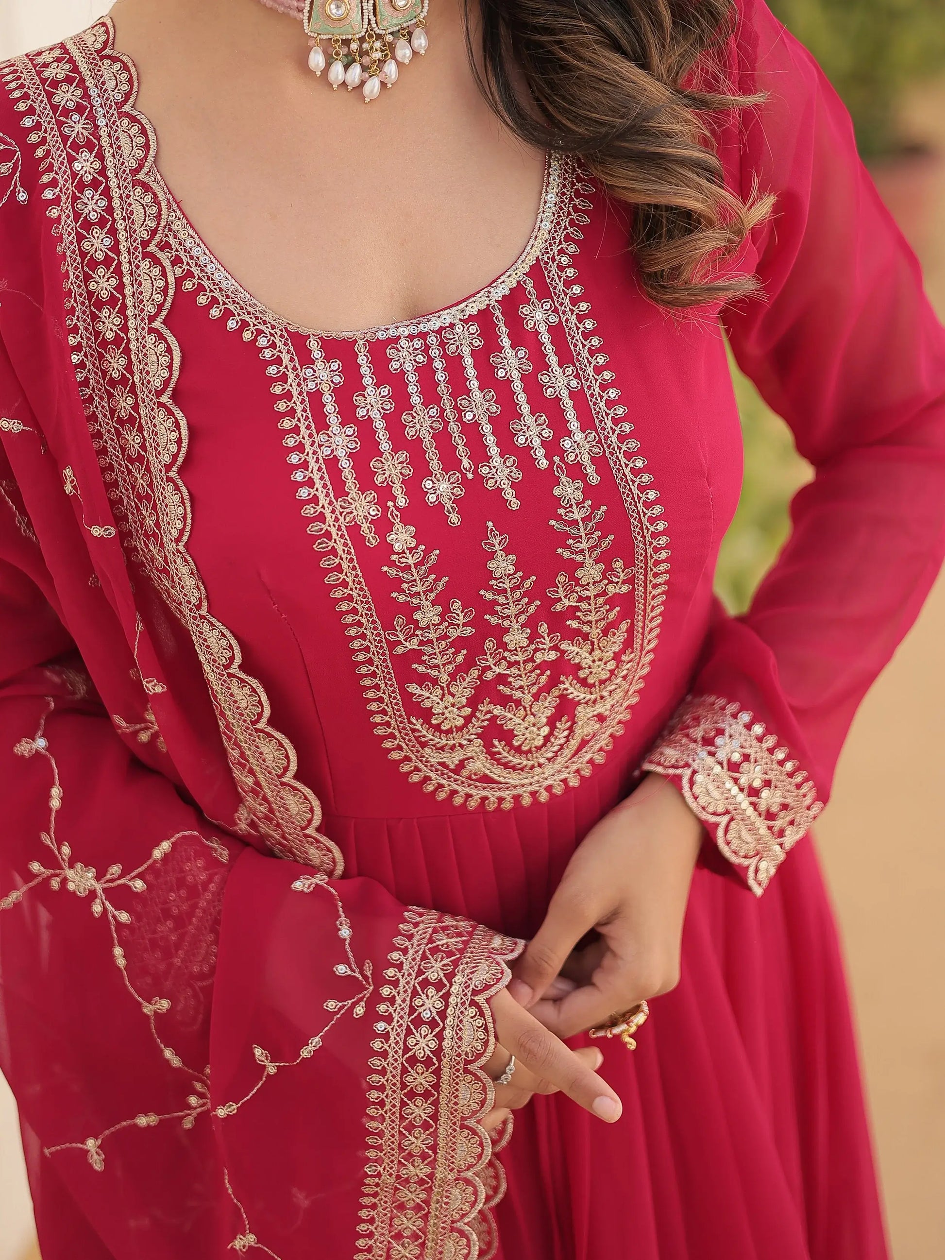 Beautiful Pink Sequins Georgette Reception Wear Gown With Dupatta - Zeel Clothing