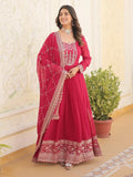 Beautiful Pink Sequins Georgette Reception Wear Gown With Dupatta - Zeel Clothing