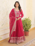 Beautiful Pink Sequins Georgette Reception Wear Gown With Dupatta - Zeel Clothing