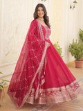 Beautiful Pink Sequins Georgette Reception Wear Gown With Dupatta - Zeel Clothing