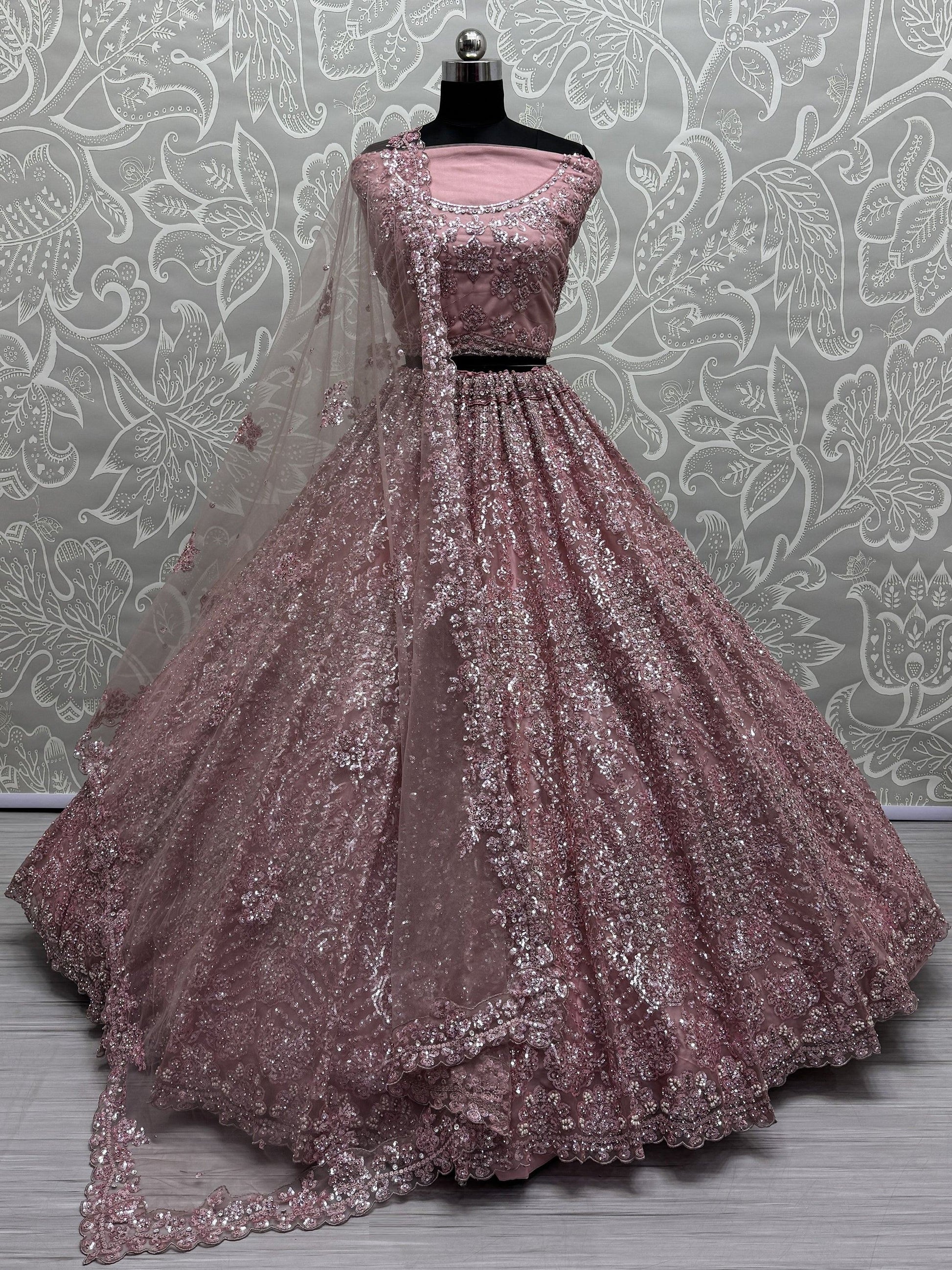 Beautiful Pink Sequins Heavy Net Engagement Wear Lehenga Choli - Zeel Clothing