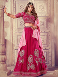 Beautiful Pink Sequins Silk Bridesmaid Lehenga Choli With Dupatta - Zeel Clothing
