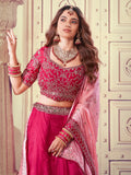 Beautiful Pink Sequins Silk Bridesmaid Lehenga Choli With Dupatta - Zeel Clothing