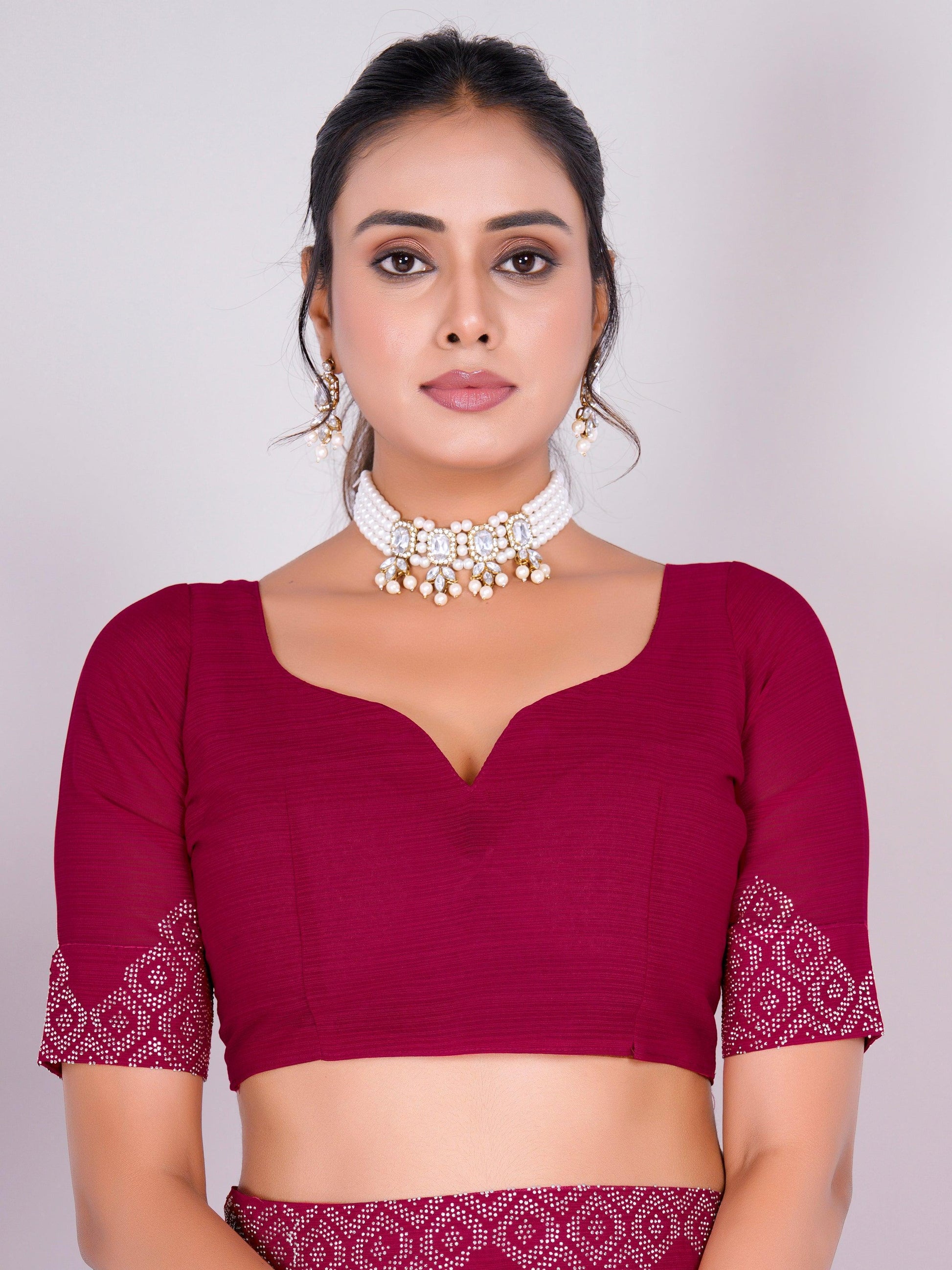 Beautiful Pink Swarovski Work Georgette Party Wear Saree With Blouse